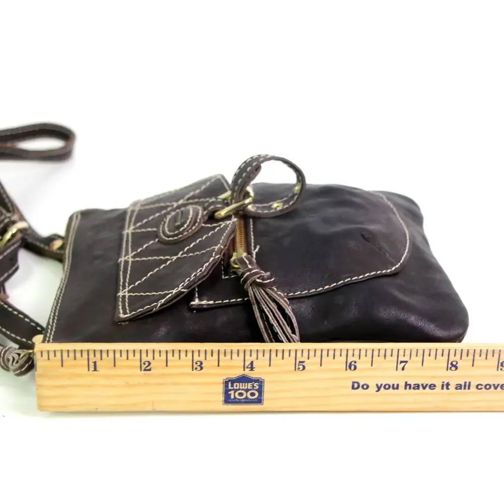 Marco Buggiani BROWN GENUINE LEATHER X-BODY ZIP TOP PURSE SHOULDER BAG HANDBAG